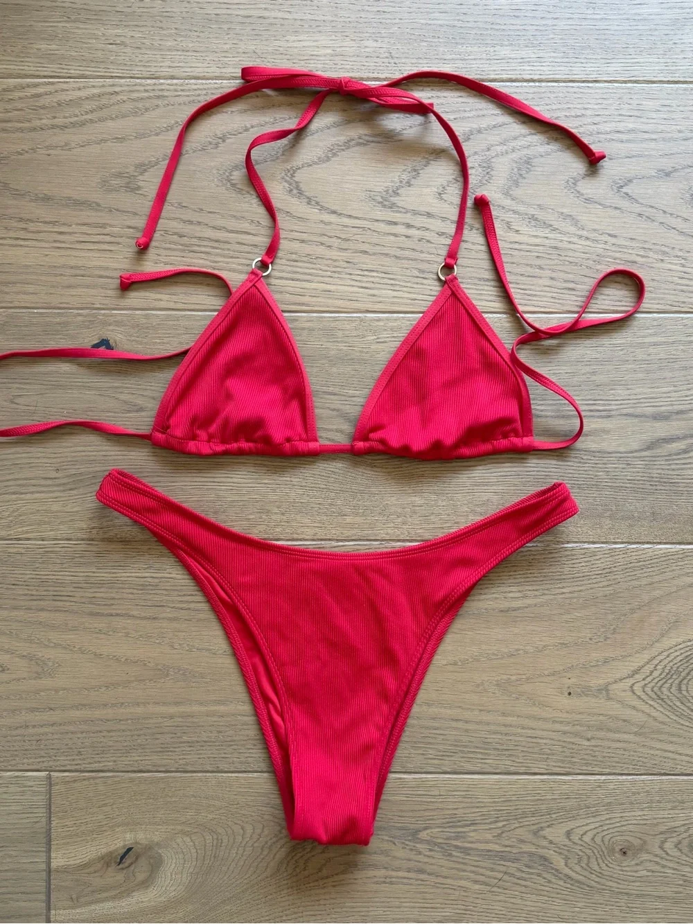 l*space Red Ribbed Triangle Bikini Set